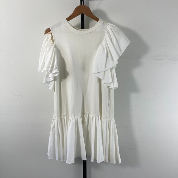 Alexander McQueen Women's White Asymmetric Ruffle Drop Waist Mini Dress Size 40 - Picture 2 of 10